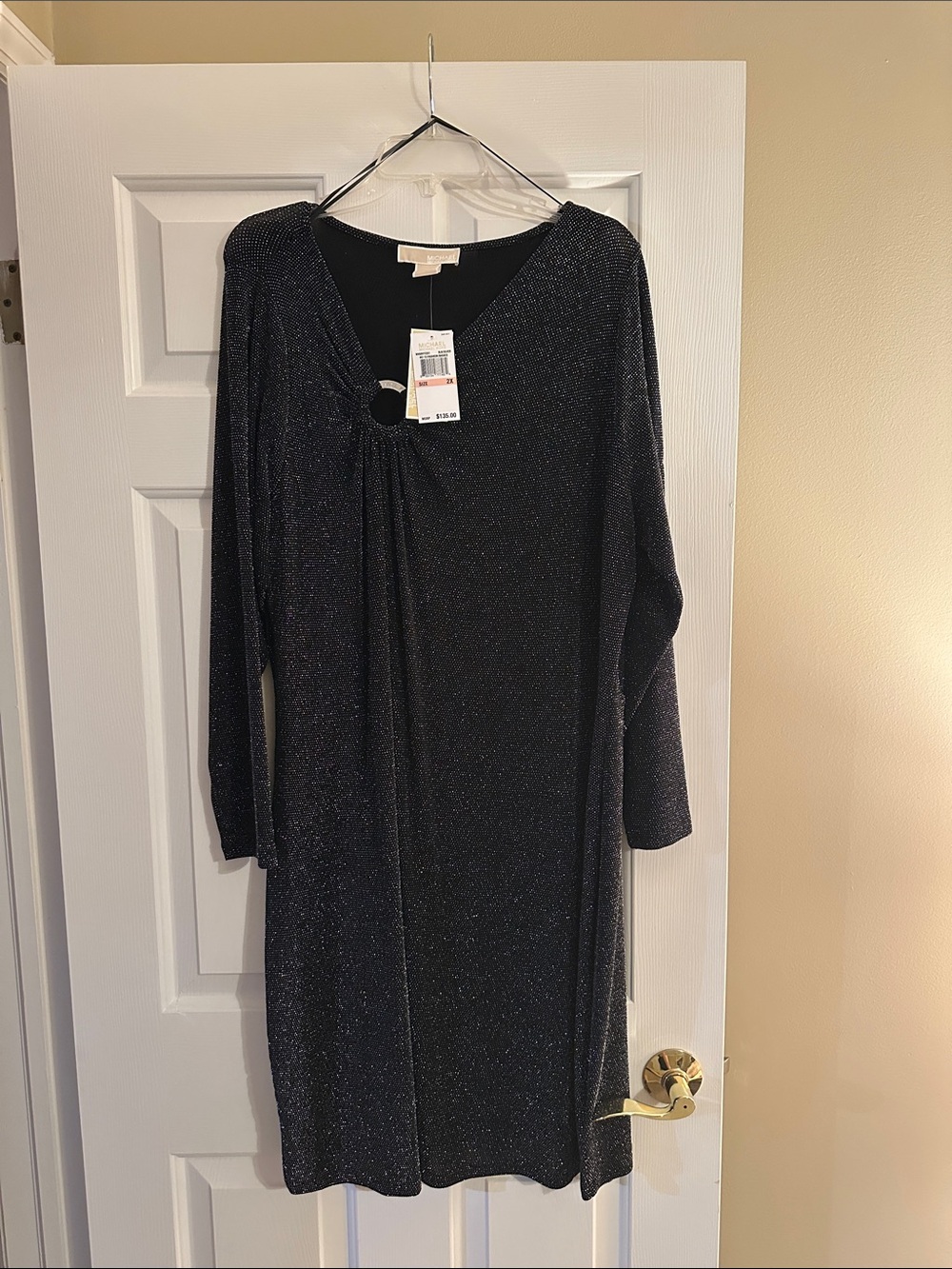Michael Kors Black Long-Sleeve Sparkle Dress with Ring Detail